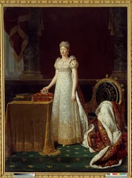 Retrato da Impressora Marie Louise da Áustria (Marie-Louise) (1791-1847), esposa de Napoleão I, representava Regente do Império e usava um conjunto de diamantes Chaumet doado por Napoleão em 1812 - Atrás dela, uma poltrona em estilo Império decorou o "N" d