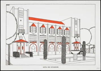 Hotel des voyageurs, de A Modern Cite, Desenhos de Rob Mallet-Stevens Architect, 1987 (publicado)