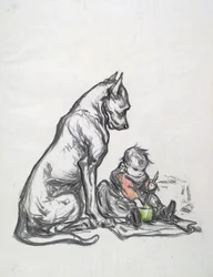 Cão e criança, início do século XX