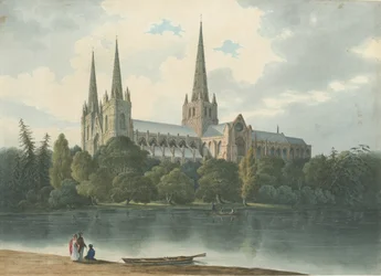 Catedral de Lichfield - Vista sudoeste: pintura em aquarela, julho de 1824 (pintura)
