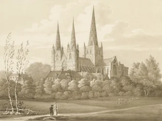 Catedral de Lichfield - Vista Oeste Sudoeste: desenho em sépia