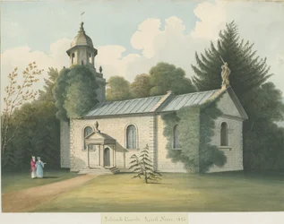 Igreja de Patshull: pintura em aquarela, 1826