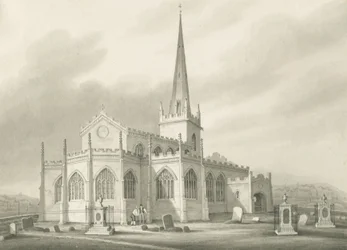 Wednesbury - Igreja de São Bartolomeu: desenho em sépia, nd [1827] (desenho)
