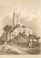 Wolverhampton - Igreja de São Pedro: desenho em sépia, 1838