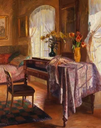 Um interior com um piano