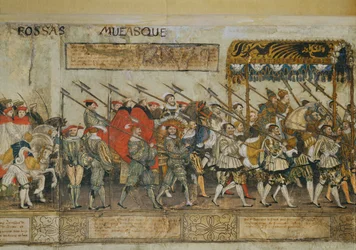 Cavalgada em celebração da coroação do imperador Carlos V em Bolonha ...