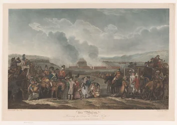 George III observa suas tropas em Blackheath Sua Majestade, revisando suas tropas em Black Heath (título no objeto)