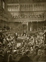 Gladstone apresentando o projeto Home Rule, fevereiro de 1893