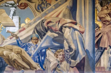 França, Paris, prefeitura anexa do 14º distrito, pintura mural, Poughéon