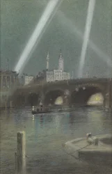 Holofotes de guerra sobre a ponte de Londres