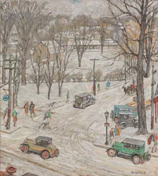 Cena de rua no inverno (óleo sobre tela)