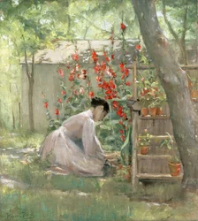 Cuidando do Jardim (óleo sobre tela)