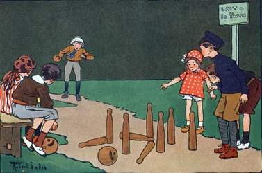 A pista de bowling. Gravação em "O que estamos a jogar? "por E. Weber com desenhos a aguarela de Robert Salles (1871-1929). Librairie Garnier Freres, Paris