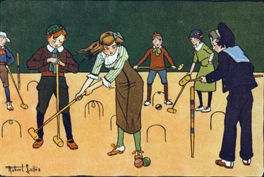 O croquete. Gravação em "O que estamos a tocar? "por E. Weber com desenhos a aguarela de Robert Salles (1871-1929). Librairie Garnier Freres, Paris