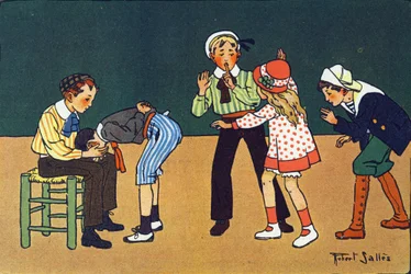 A mão quente. Gravação em "O que estamos a jogar? "por E. Weber com desenhos a aguarela de Robert Salles (1871-1929). Librairie Garnier Freres, Paris