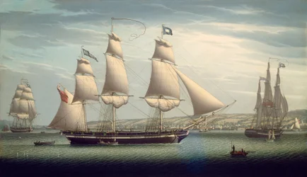 O navio "Favorite" a manobrar ao largo de Greenock