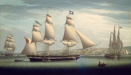 O navio favorito manobrando em Greenock, 1819.
