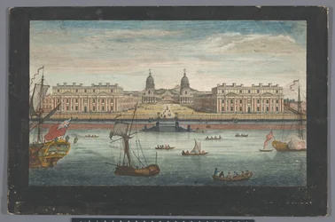 Vista do Hospital de Greenwich no Rio Tamisa em Greenwich Uma perspectiva do Greenwich Hospital do rio (título no objeto) Londres (título da série)