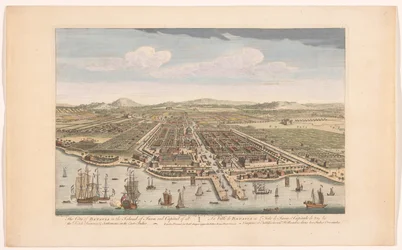 Gezicht op de stad Batavia
A cidade de Batávia na ilha de Java e capital de todas as fábricas e colónias holandesas nas Índias Orientais (título sobre o objecto)
Nederzettingen van de VOC (título da série)