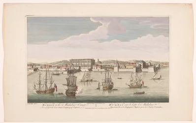Vista da cidade de Bombaim Bombaim na Costa do Malabar pertencente à Companhia das Índias Orientais da Inglaterra (título do objeto) Liquidações do VOC (título da série)