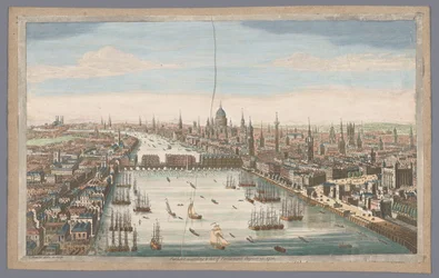 Vista da cidade de Londres Uma visão geral da cidade de Londres, junto ao rio Tamisa (título no objeto) Londres (título da série)