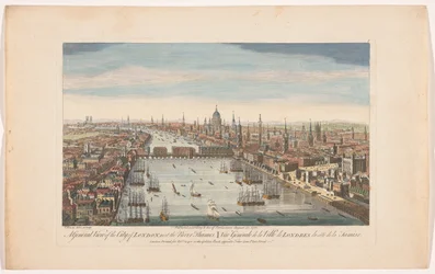 Gezicht op de stad Londen
Uma vista geral da cidade de Londres, junto ao rio Tâmisa (título sobre o objecto)
Londen (título da série)