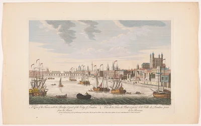 Gezicht op de stad Londen gezien vanaf de rivier de Theems
Uma vista da Torre, com a Ponte, & parte da cidade de Londres. A partir do rio (título sobre o objecto)
Londen (título da série)