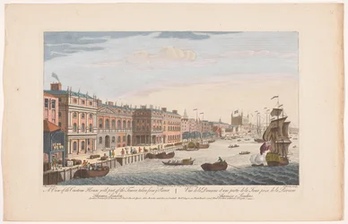 Gezicht op het Custom House aan de rivier de Theems te Londen
Uma vista da Casa Personalizada com parte da Torre, tirada do vosso rio. Tamisa de Londres (título sobre o objecto)
Londen (título da série)