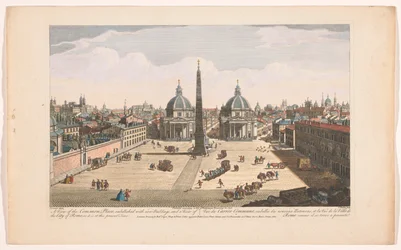 Gezicht na Piazza del Popolo em Roma Uma vista da Praça Comum, embelezada com novos edifícios, e uma vista da cidade de Roma, como é atualmente (título no objeto) Roma (título da série)
