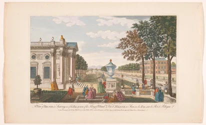 Gezicht no Schloss Pillnitz Uma vista de Bilniz na Saxônia, um dos palácios do rei da Polônia (título no objeto) Saksen (título da série)