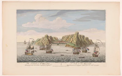 Vista da ilha de Santa Helena
A ilha de Santa Helena. Pertence à Companhia das Índias Orientais de Inglaterra (título sobre o objecto)
Assentamentos do COV (título da série)