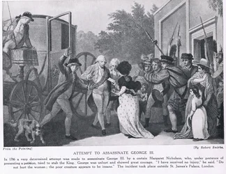 Tentativa de assassinar o rei George III, ilustração da "História das Nações de Hutchinson", c.1910