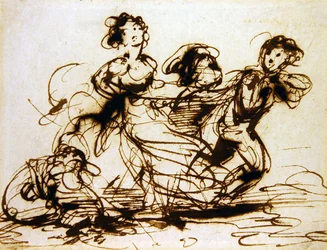 Crianças a brincar (tinta sobre papel)