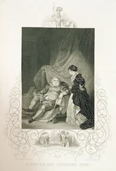 Henrique VIII e Catarina Parr, na peça Henrique VIII ou "Tudo é Verdade", de William Shakespeare (1564-1616), gravado por J. Rogers