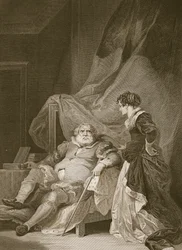 Henry the 8th e Catherine Parr, gravados por George Noble, ilustração de "The History of England", de David Hume, pub. por R. Bowyer, Londres, 1812
