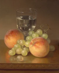 Natureza morta, copo de vinho, dois pêssegos, s.d. (óleo sobre tela)