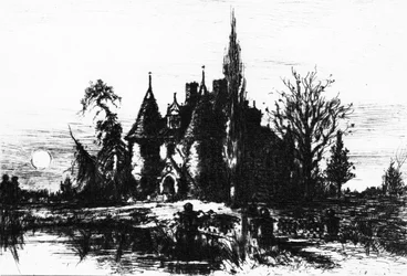 A Casa de Usher, ilustração de «As Obras de Edgar Allan Poe», 1884