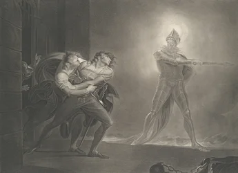Hamlet, Horatio, Marcellus and the Ghost Shakespeare, Haml..., publicado pela primeira vez em 1796, reeditado em 1852.
