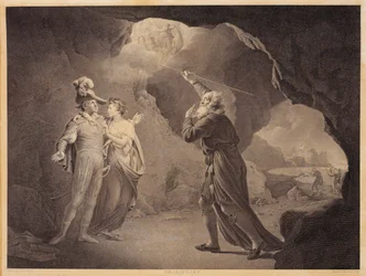 Próspero, Fernando e Miranda. De «A Tempestade» de William Shakespeare, ato 4, cena 1