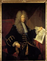 Retrato de Jerome Phelypeaux, Conde de Pontchartrain (1674-1747) Ministro da Pintura Marinha por Robert Levrac Tournieres (1667-1752) Sol do século XVIII. 1,37 x 1,07 m Versalhes, musee du chateau