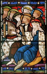 Louvando os reis, detalhe do último julgamento, c.1864 (vitral)