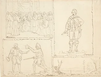 Quatro esboços, 1824 (caneta e tinta marrom em papel brilhante)
