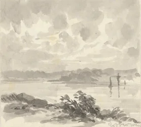 Paisagem - Vista de um lago e colinas