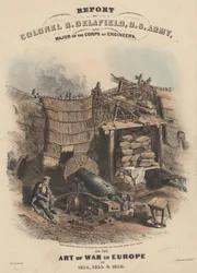 Relatório do Coronel R. Delafield, Exército dos EUA e Major do Corpo de Engenheiros, sobre a Arte da Guerra na Europa em 1854, 1855, e 1856, litho por Bowen und Co., 1860 (cromolitro)