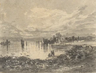 Vista do Lago e das Montanhas com figuras