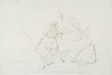 Ilmarinen forja o Sampo; Desenho original para a série de desenhos «Kalewala, Finsk National-dikt, framställd i teckningar R.W. Ekman»