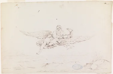 Väinämöinen transportado por uma águia; desenho original para «Kalevala, poema nacional finlandês, representado em desenhos de R.W. Ekman»