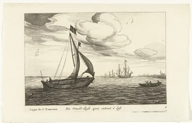 Vrachtkagen Een Vracht-kaghe groot cerca de 6 Last / Cague de 6 Tonneaux (título no objeto) Hollandse scheepstypen, 1627 (título da série) Vários navios Don ton se sert dans les Unies Províncias / Ícones de vários navios holandeses cujo uso é principalment