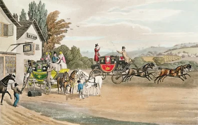 Um London Mail e Stage Coach (aquatinta colorida)