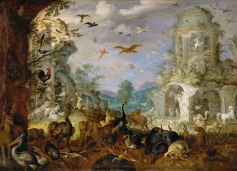 Paisagem com animais (óleo sobre madeira de carvalho)